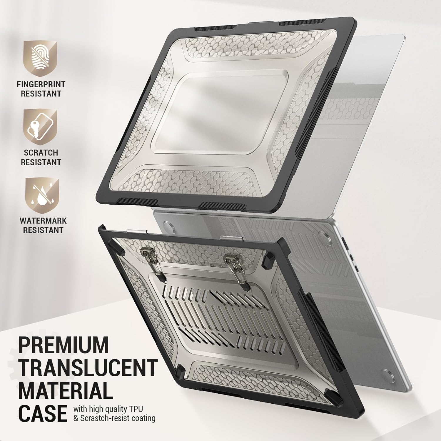 SEYMAC stock Funda para MacBook Air de 15 pulgadas versión 20242023 A3114A2941 M3M2 Chip, funda de protección que absorbe los golpes con soporte