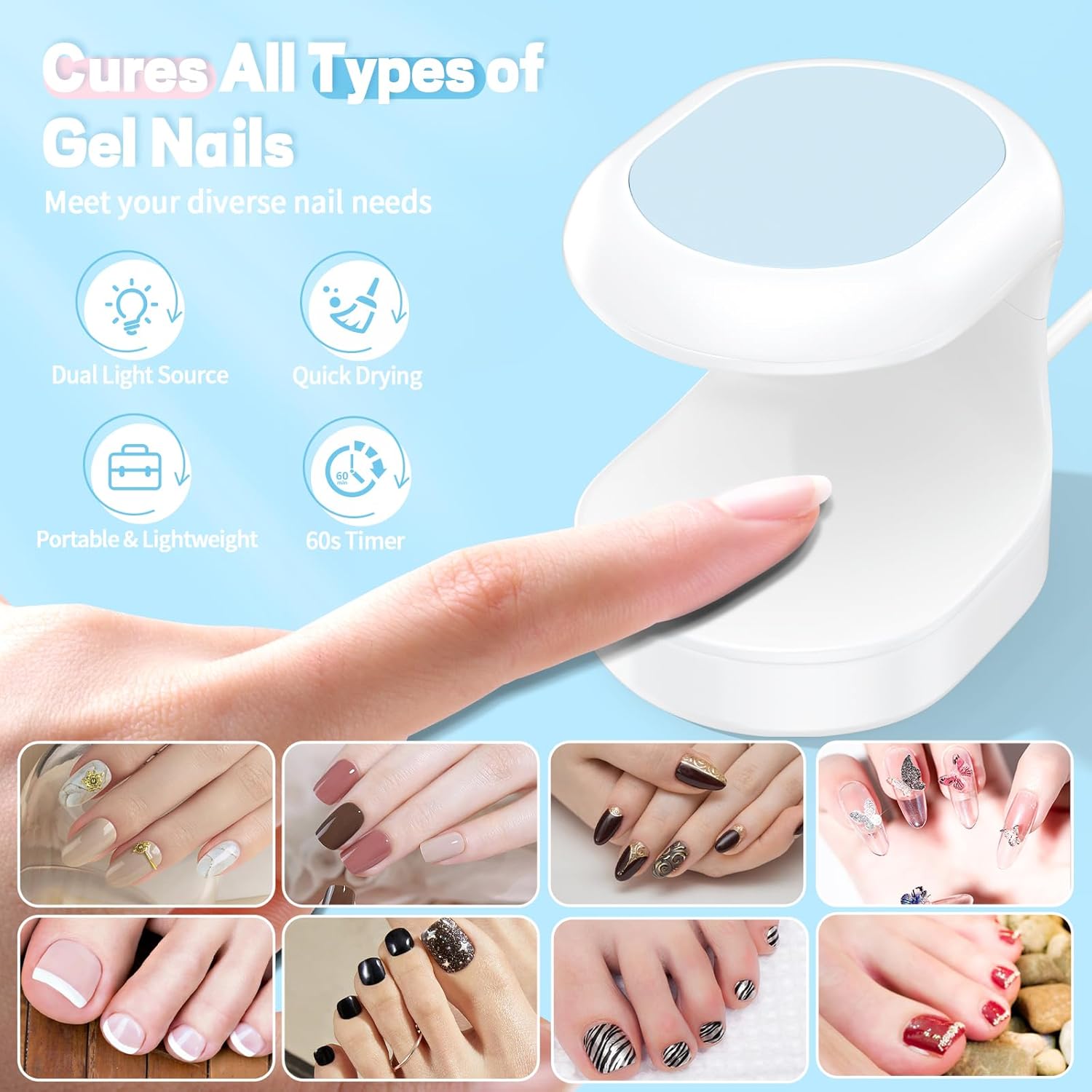 Luz UV para uñas, mini luz de curado de uñas, secador de uñas USB para secado rápido, lámpara de uñas LED UV de 16 W para uñas de gel, secador de