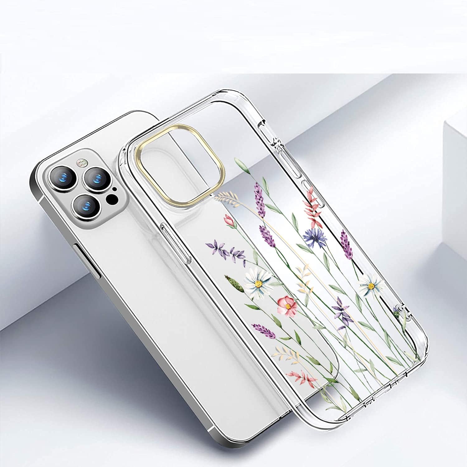 luolnh Funda compatible con iPhone 15 Pro, para mujeres y niñas, a prueba de golpes, transparente, patrón floral, cubierta trasera dura para iPhone
