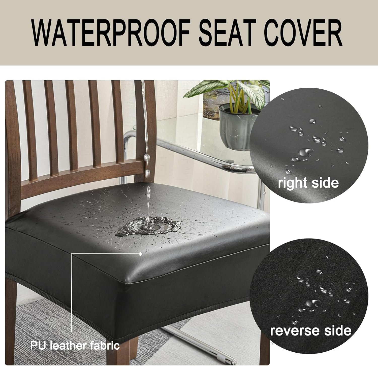 HAOYONG Funda de asiento impermeable para sillas de comedor, 2 piezas de piel sintética, lavable, protector de asiento suave y elástico para sillas