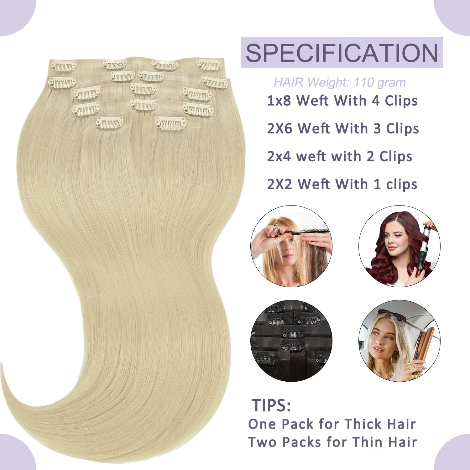 Anrosa Extensiones de cabello humano real con clip, sin costuras, 14 pulgadas, extensiones de cabello natural con clip, extensiones de cabello