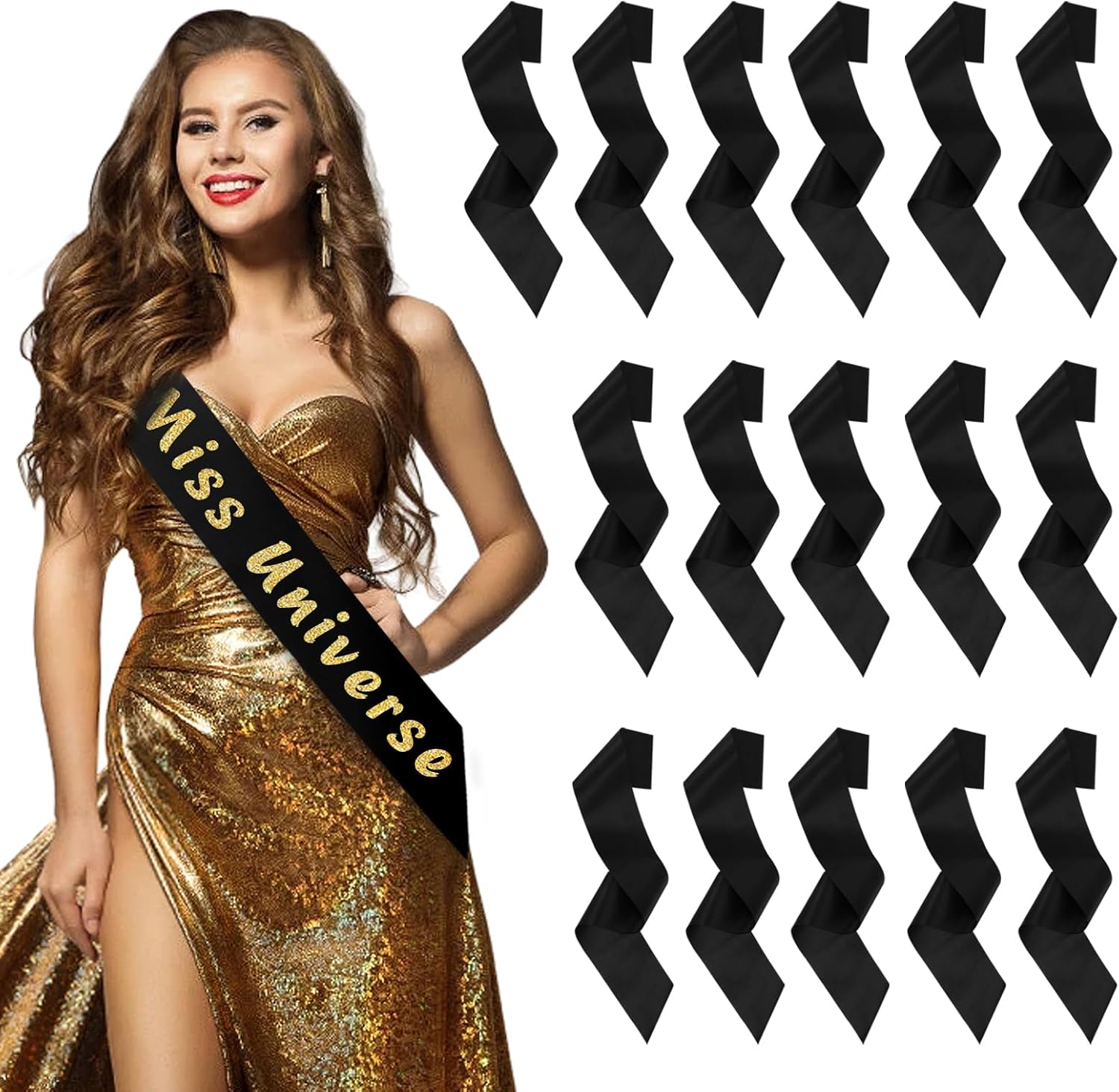 Dreamtop 16 unidades de banda de satén negro en blanco para concursos de personas mayores, banda de Miss América 2024 para concursos de belleza