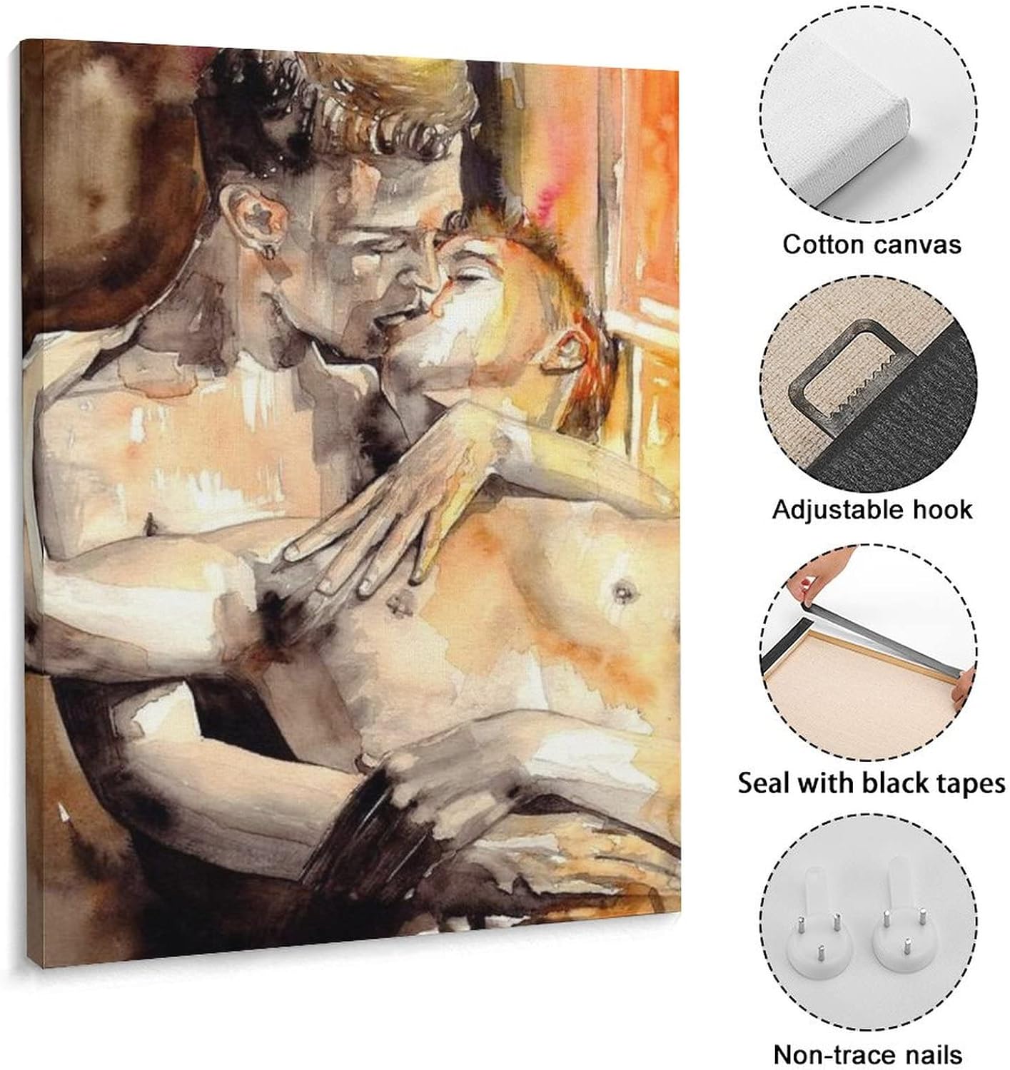 Póster de hombre gay, pintura al óleo abstracta, póster de personaje masculino, póster de hombre besándose, lienzo, pósteres artísticos, cuadros,