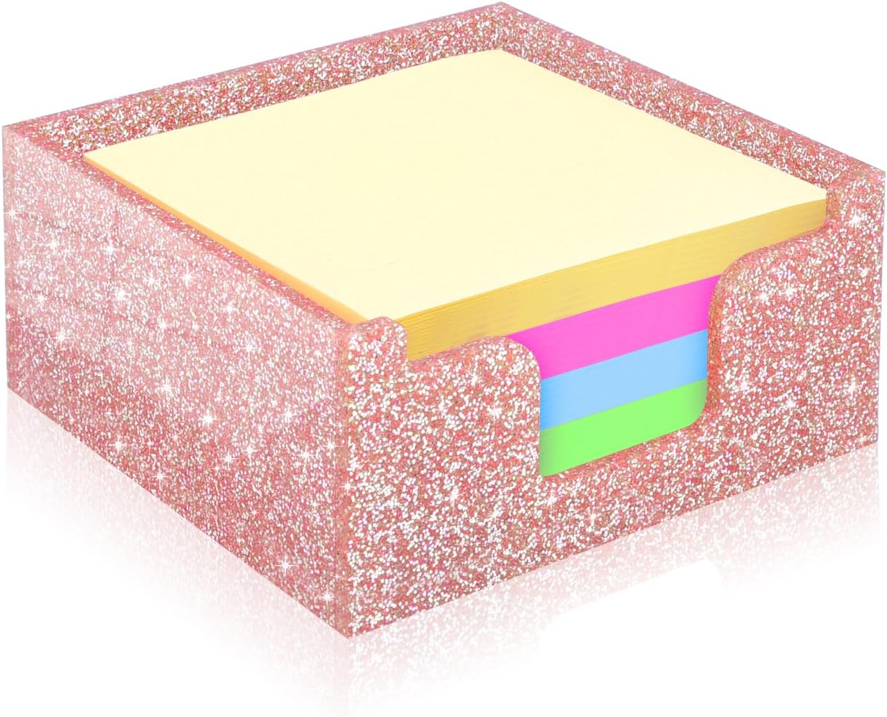 Soporte para notas adhesivas acrílicas, soporte para bloc de notas autoadhesivas, dispensador de notas adhesivas con purpurina de 3.94 x 3.94