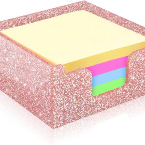 Soporte para notas adhesivas acrílicas, soporte para bloc de notas autoadhesivas, dispensador de notas adhesivas con purpurina de 3.94 x 3.94 Soporte para notas adhesivas acrílicas, soporte para bloc de notas autoadhesivas, dispensador de notas adhesivas con purpurina de 3.94 x 3.94