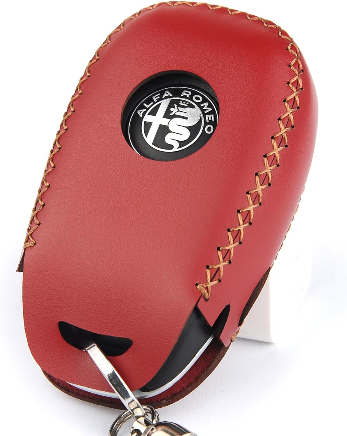 Funda para llavero de piel italiana auténtica a prueba de huellas dactilares compatible con Alfa Romeo Giulia Stelvio 4C Spider