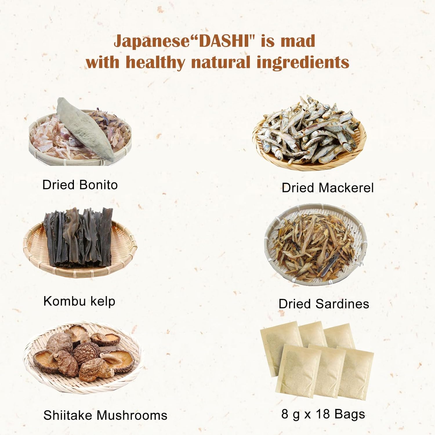 Orgnisulmte Dashi Stock (paquete Dashi, caldo Dashi), caldo de sopa Umami dashi, todos los ingredientes naturales, sin MSG, sin aditivos, 100%