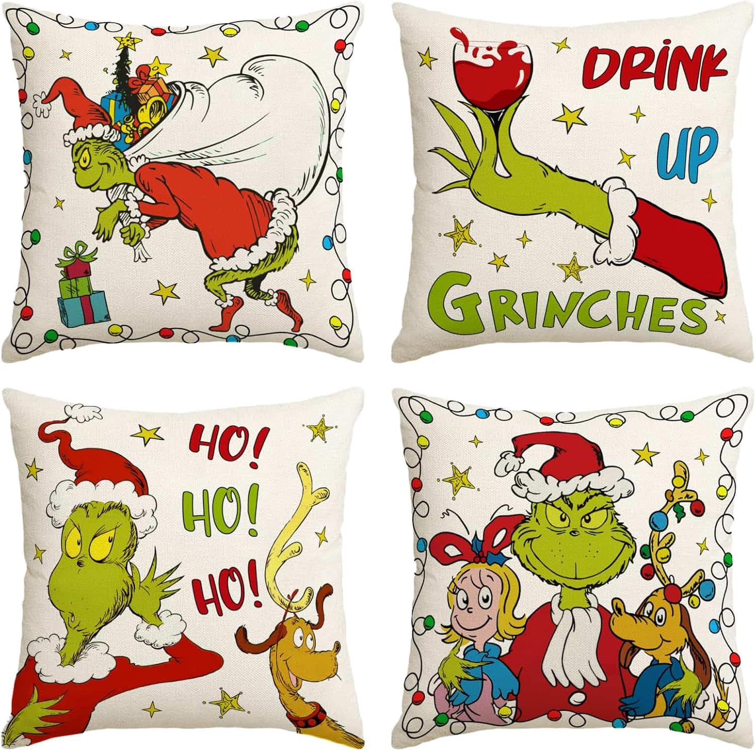 Funda de almohada Grinch para decoración de Navidad, Año Nuevo, invierno, Navidad, decoración de Navidad para fiesta en el hogar