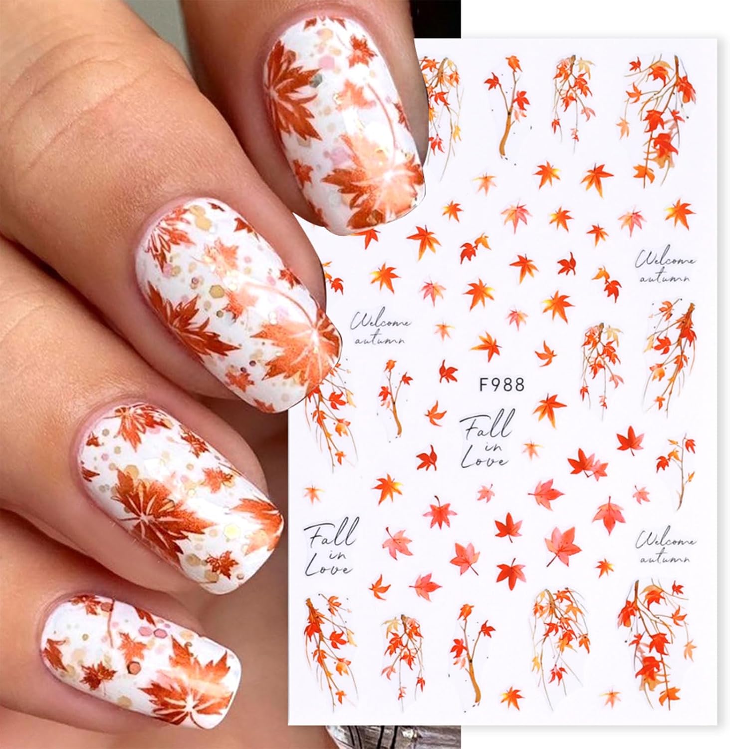 JMEOWIO 9 hojas de calcomanías de arte de uñas de otoño y otoño, calcomanías autoadhesivas para uñas, calabaza, hoja de arce, Acción de Gracias,