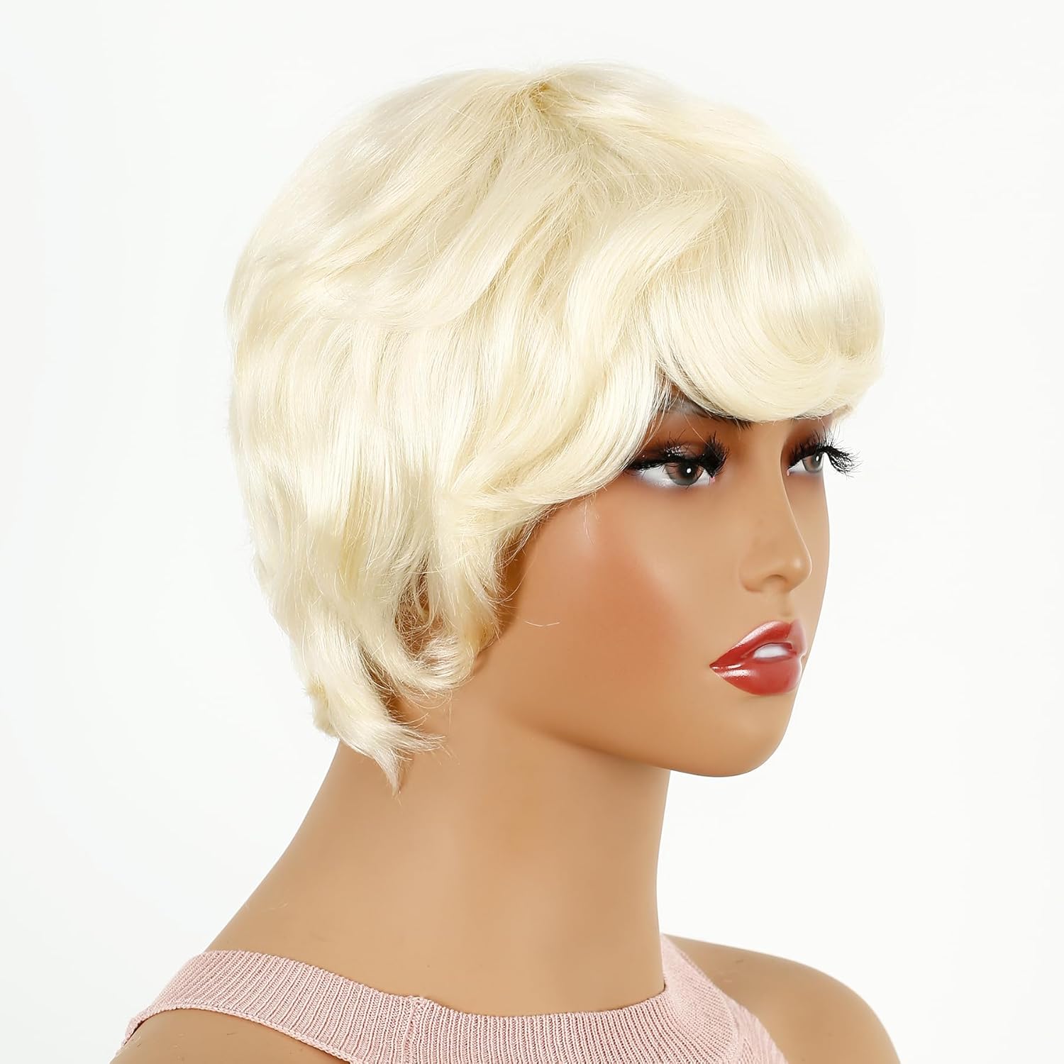Tianrun – Pelucas de cabello humano con corte Pixie para mujeres negras con flequillo, pelucas de cabello humano para mujeres negras con color
