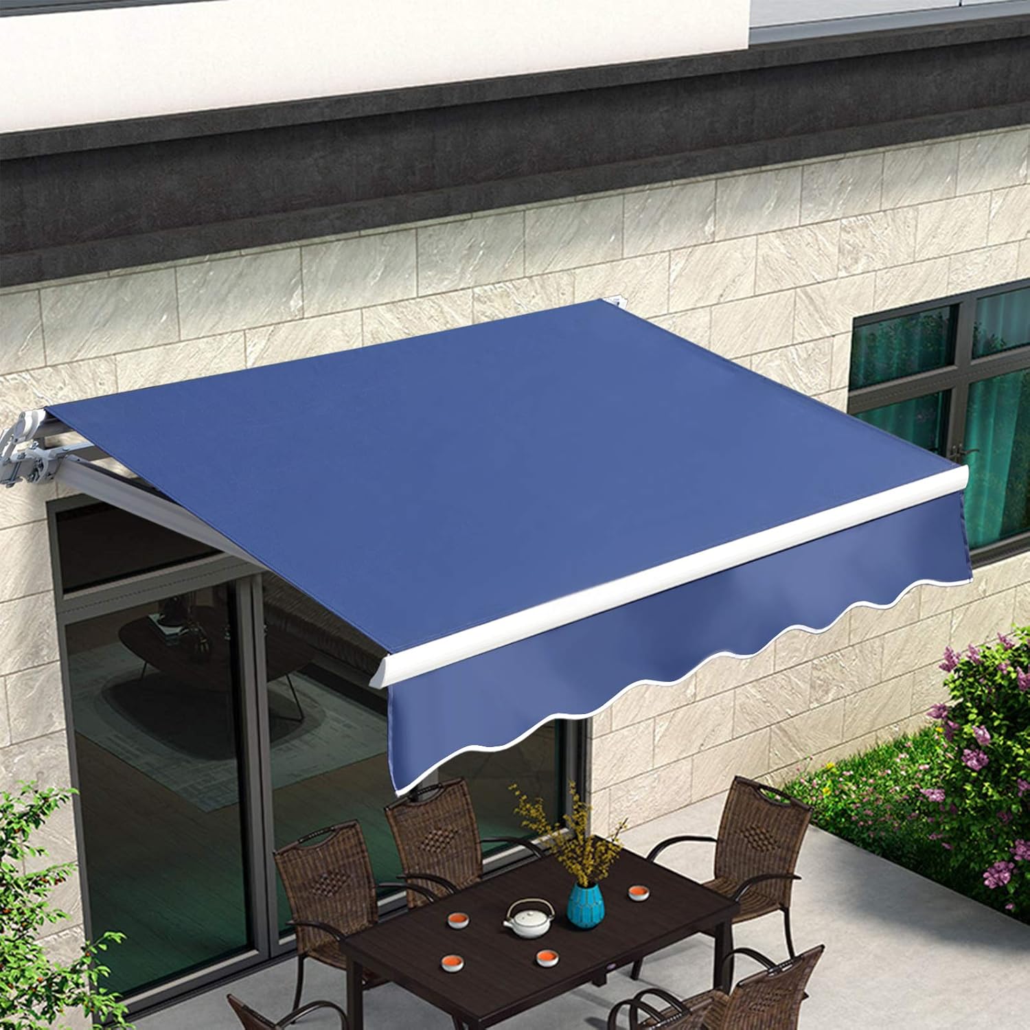 Toldo retráctil de 9,8 x 8,2 pies, para patio, refugio al aire libre con manivela y poliéster, resistente al agua, para patio, balcón, tienda,