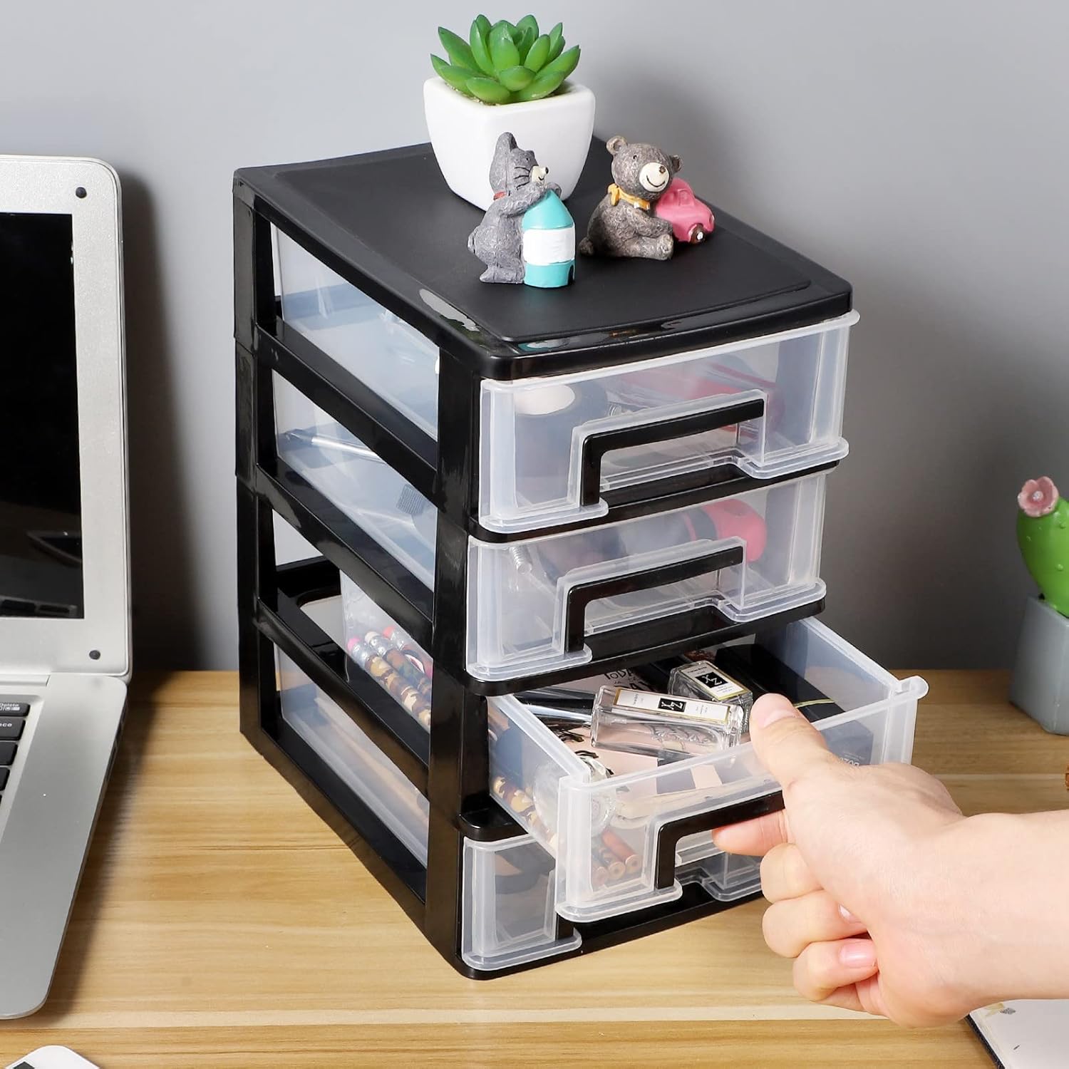 MOMFEI Gabinete de almacenamiento de cuatro capas tipo cajón de plástico tipo armario portátil multifunción estante organizador muebles