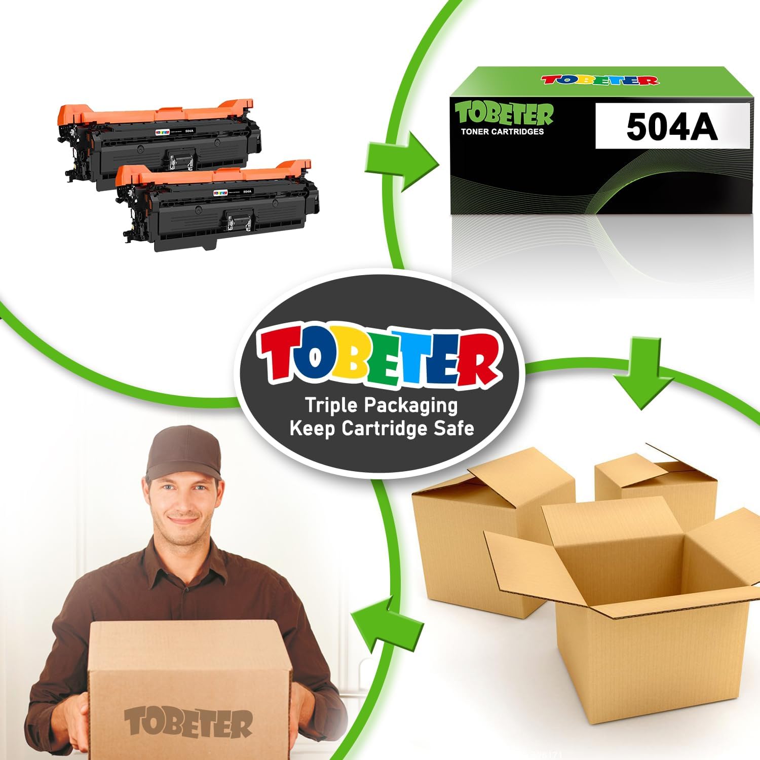 ToBeter Cartucho de tóner compatible 504A para HP 504A CE250A para impresoras MFP Color Laserjet CP3525 CP3525N CP3525DN CP3525X CM3530 CM3530FS MFP