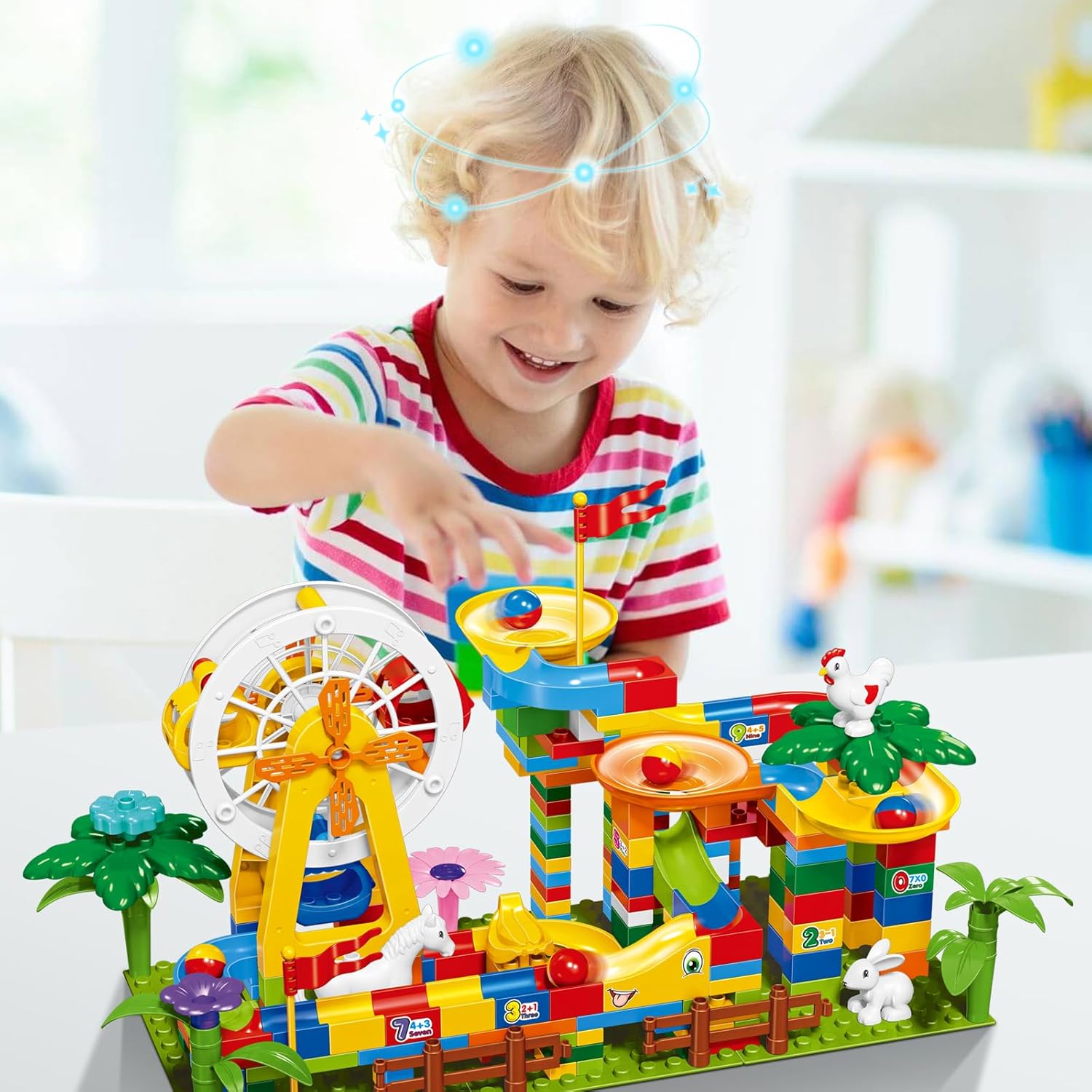 Bloques de construcción de Marble Run para niños a partir de 3 años, 247 piezas de rueda de la fortuna de mármol, laberinto de mármol, juego de