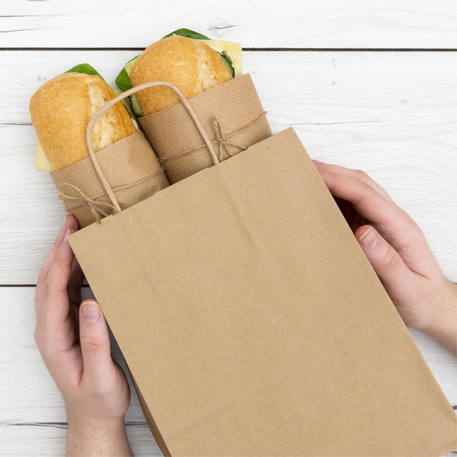 TOWRAP Bolsas de papel marrón con asas, 25 unidades, 8 x 4.25 x 10.5 pulgadas, bolsas de regalo de papel kraft a granel, bolsas de compras, bolsas