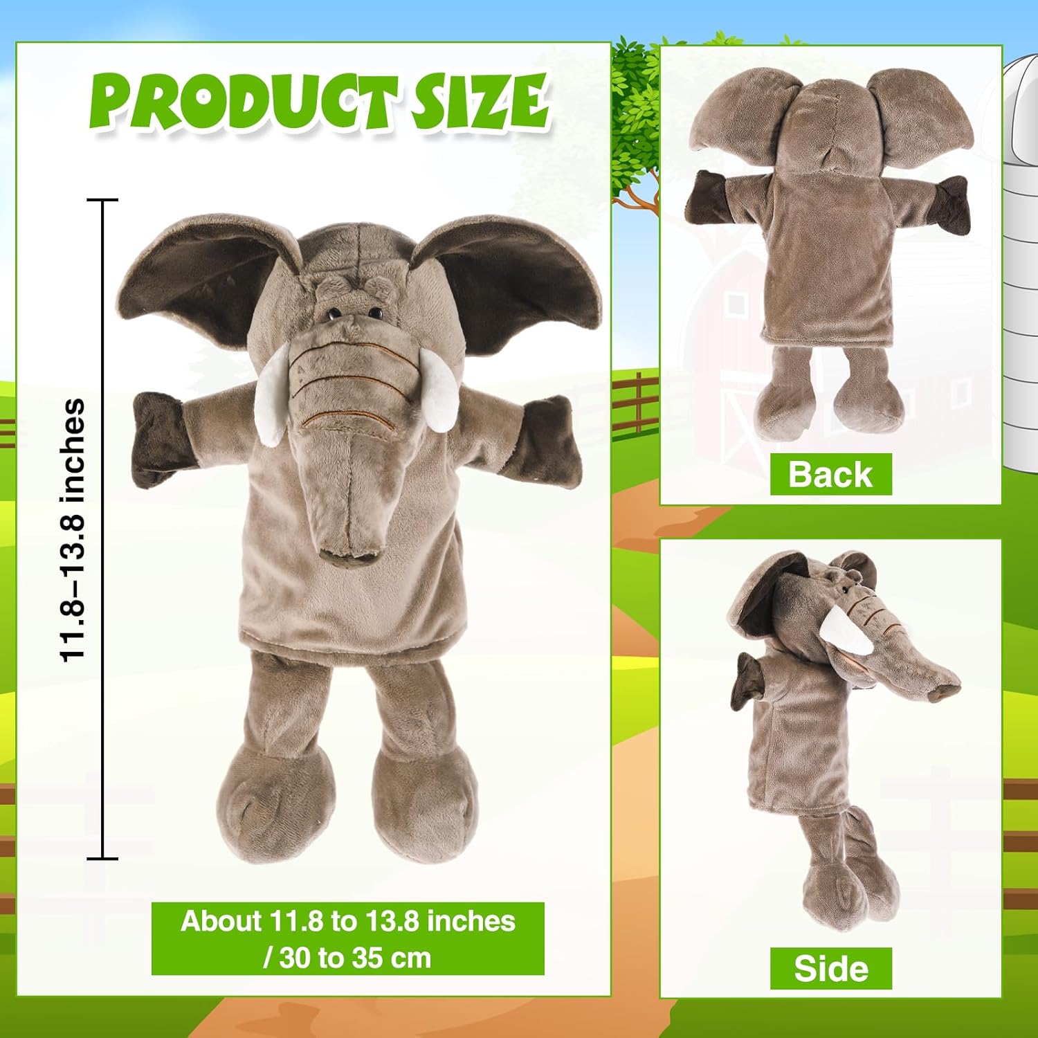 9 marionetas de mano de animales con boca abierta y movible de 11.8 a 13.8 pulgadas, animales de granja suaves, animales de peluche, animales de