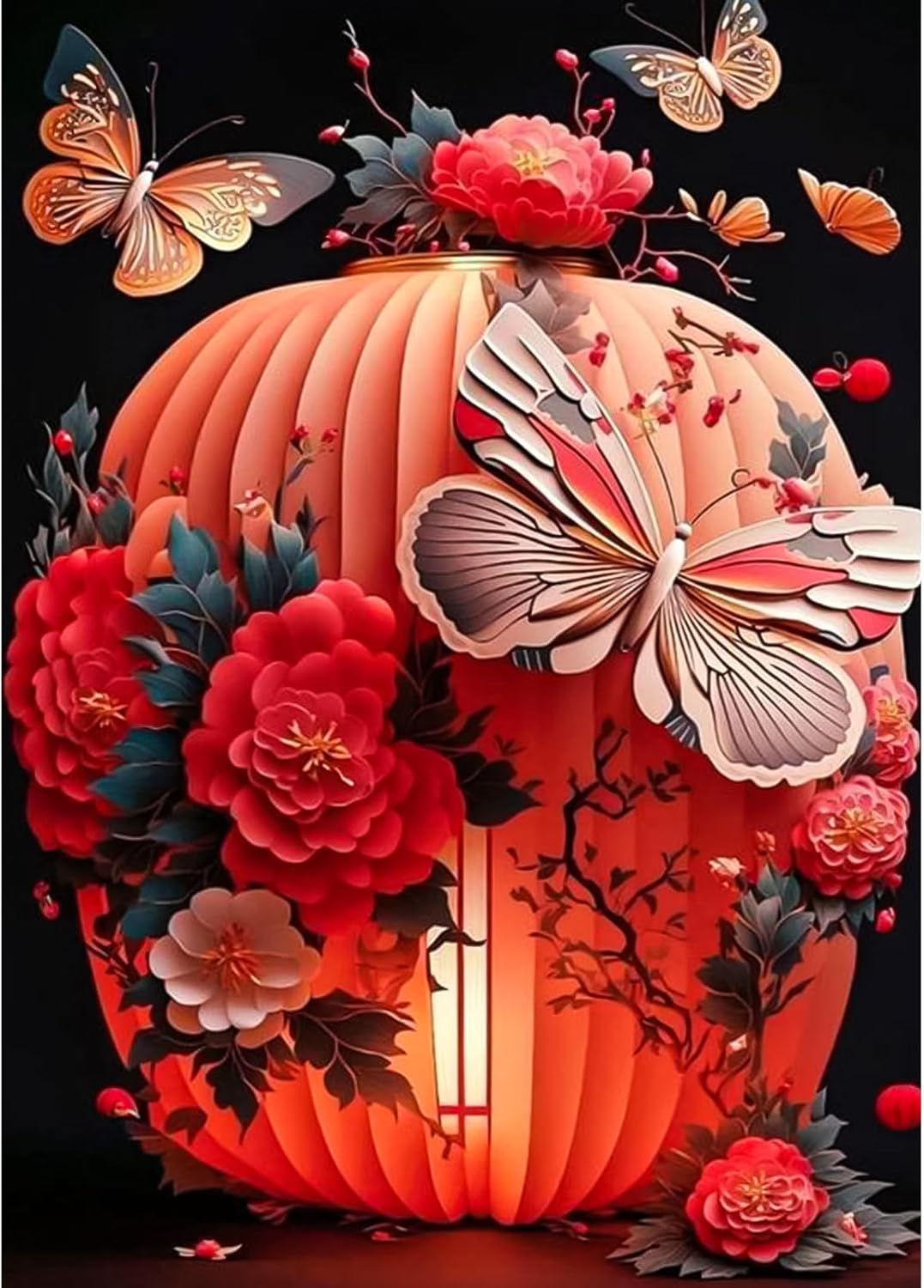 RICUVED Pintura artística de diamantes de flores, kit de pintura de diamantes de mariposas para adultos, arte de gemas de diamantes 5D, taladro
