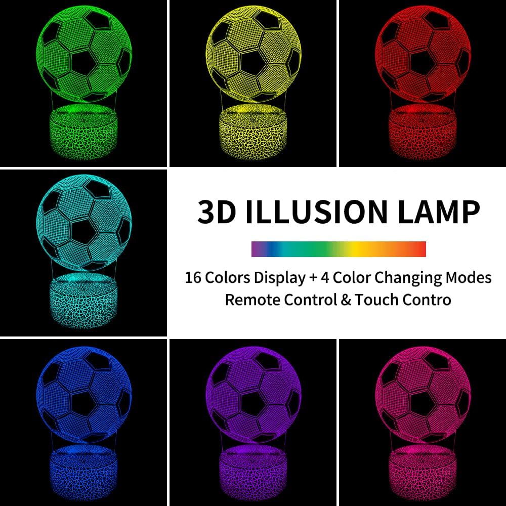 Luz nocturna de fútbol, lámpara de ilusión 3D con control remoto, 16 colores cambiantes, lámpara de fútbol decoración de habitación para fanáticos