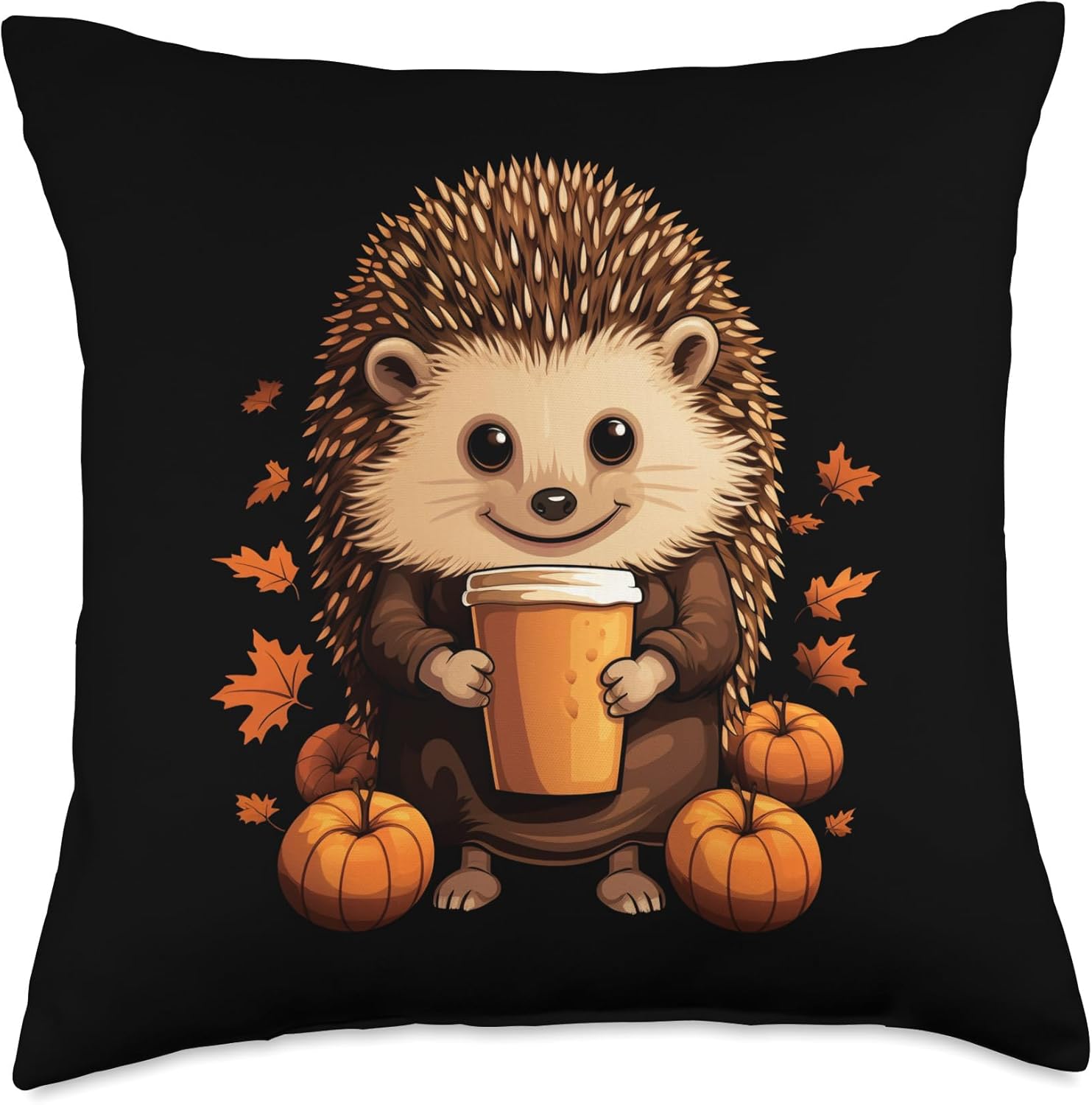 Hedgehog Fall Thanksgiving Halloween Kawaii Hedgehog – Almohada de puercoespín con calabaza y especias, otoño, Halloween, 18 x 18 pulgadas,