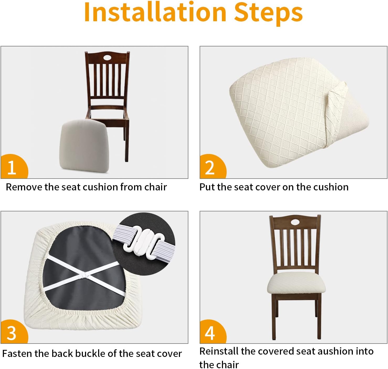 Fundas elásticas para asiento de silla de comedor, fundas de asiento extraíbles y lavables para asiento de cocina, fundas de cojín protectoras (4,
