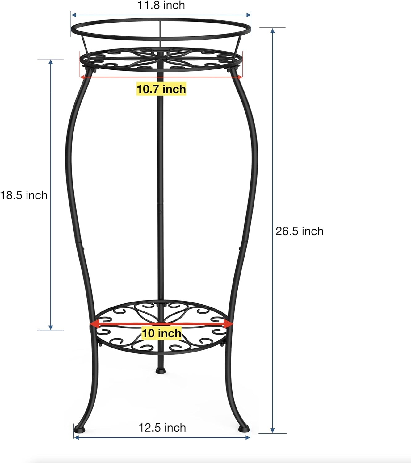 FaithLand Paquete de 2 soportes de metal para plantas, soporte alto para macetas interiores y exteriores, estante redondo de 2 niveles para maceta,