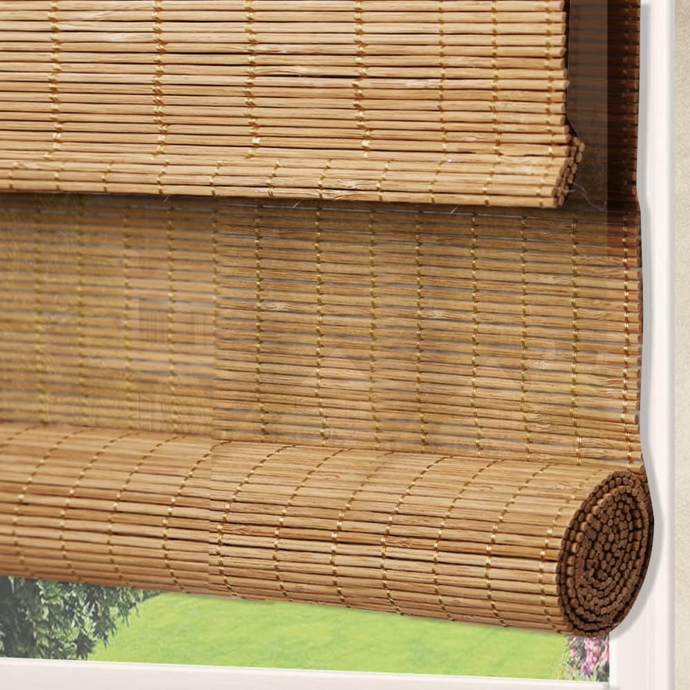 LANTIME Persianas de madera para ventana, persianas enrollables opacas de bambú, fácil instalación para el hogar y el jardín, patrón 6