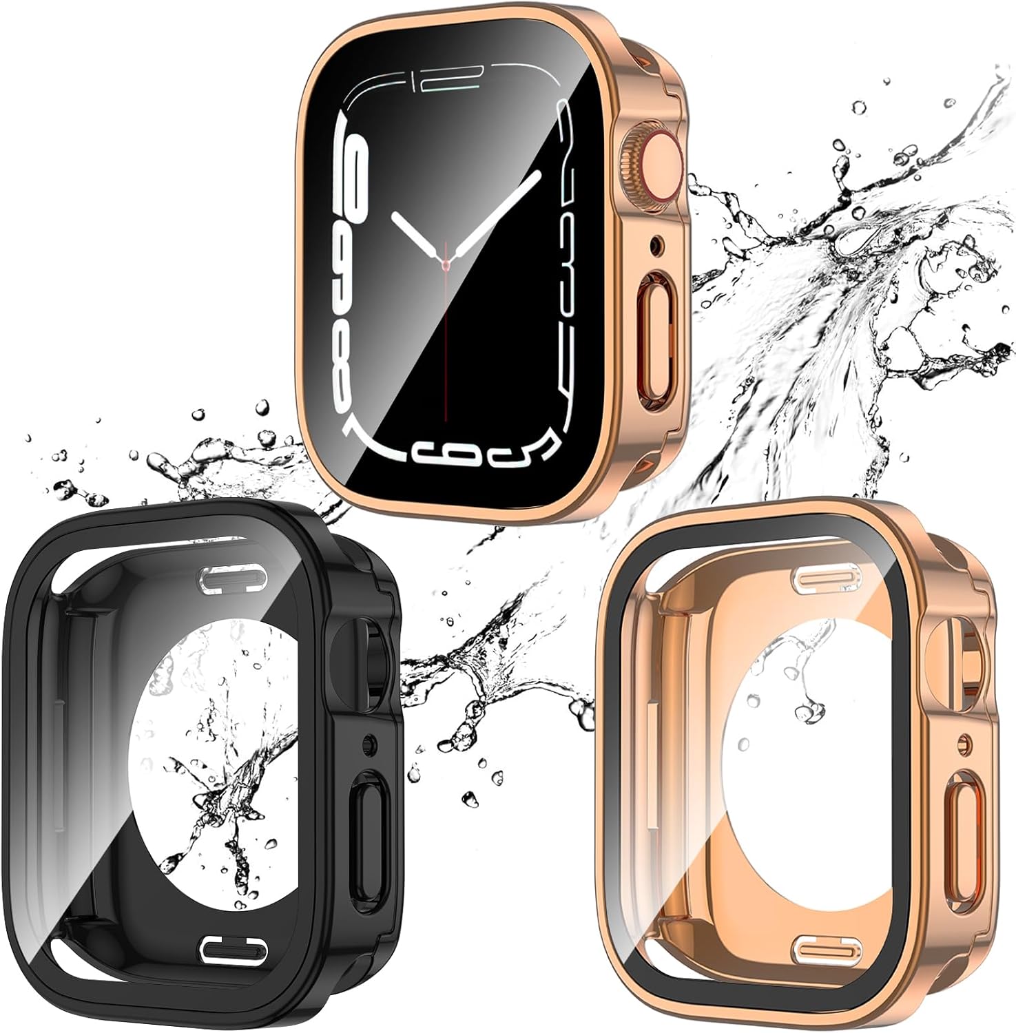 Paquete de 2 fundas impermeables 2 en 1 para Apple Watch Series SE SE2 6 5 4 1.575 pulgadas, borde recto PC parachoques delantero y trasero con