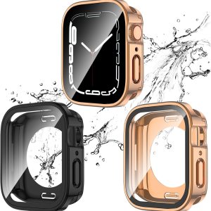 Paquete de 2 fundas impermeables 2 en 1 para Apple Watch Series SE SE2 6 5 4 1.575 pulgadas, borde recto PC parachoques delantero y trasero con Paquete de 2 fundas impermeables 2 en 1 para Apple Watch Series SE SE2 6 5 4 1.575 pulgadas, borde recto PC parachoques delantero y trasero con
