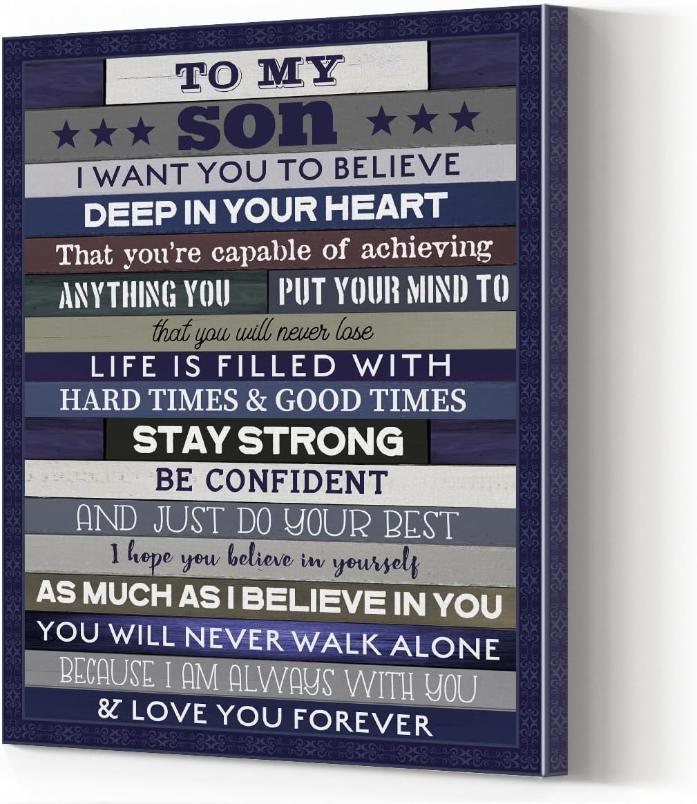 Lienzo decorativo para pared con texto en inglés To My Son I Want You to Believe Deep In Your Heart, pintura enmarcada para decoración de pared para