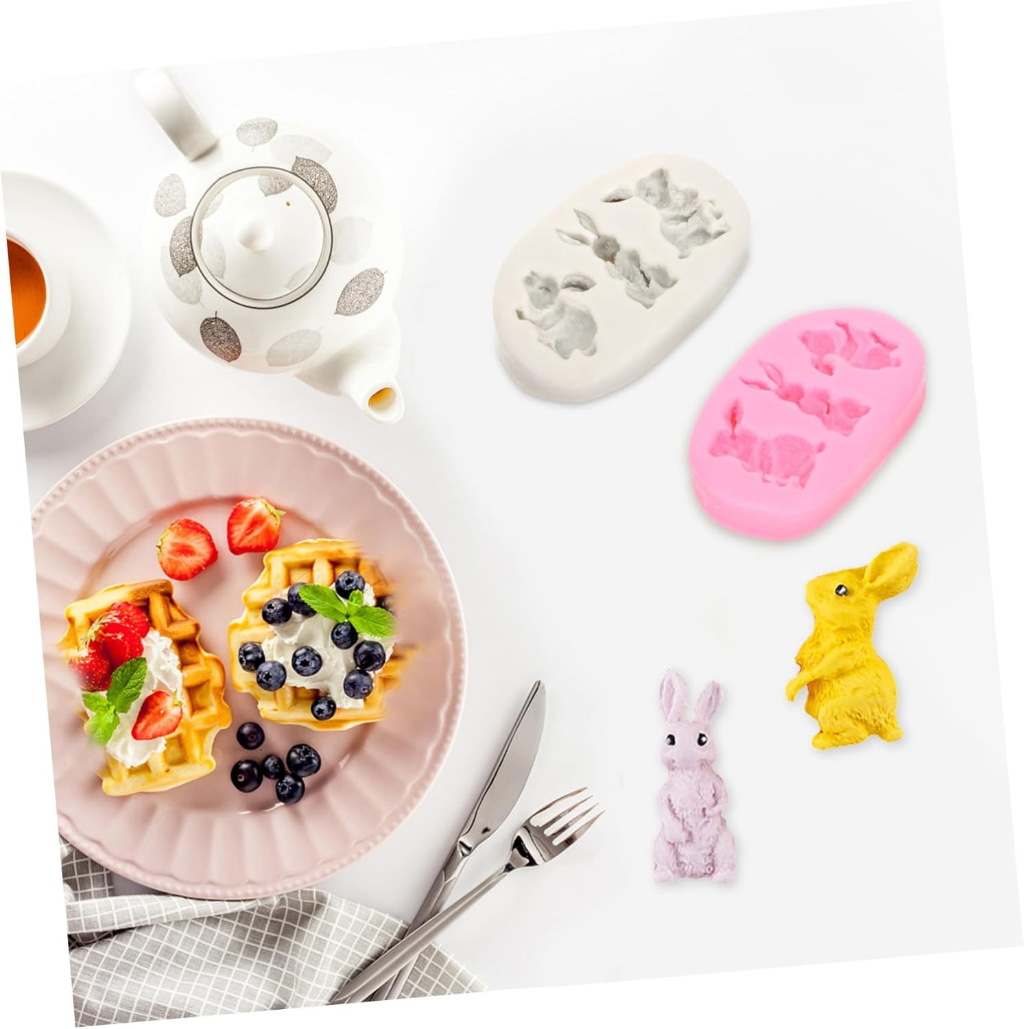 HEMOTON Molde de silicona 3D para cubitos de hielo, bandeja de cubitos de hielo, moldes para hornear conejos, moldes de silicona para fondant,