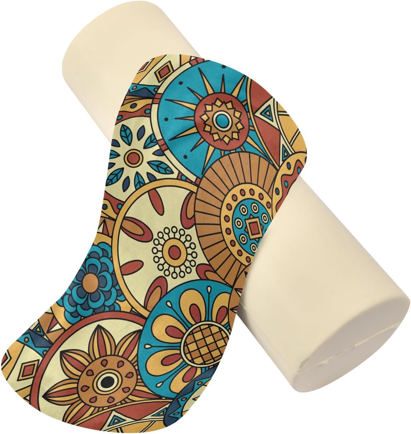 KLL Almohada redonda con diseño de flores abstractas y formas geométricas, almohada redonda para el cuello, almohada cilíndrica decorativa, fundas