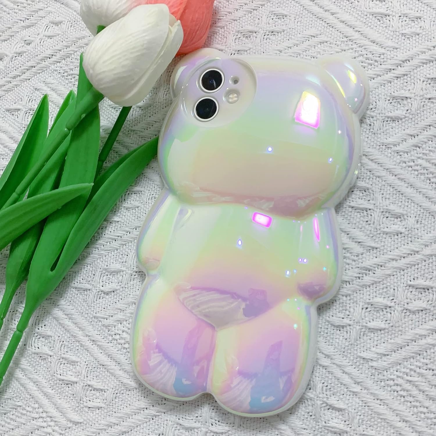 Bear – Funda para teléfono compatible con iPhone 11, bonita funda holográfica 3D de oso blanco puro, a prueba de golpes, funda de oso de dibujos