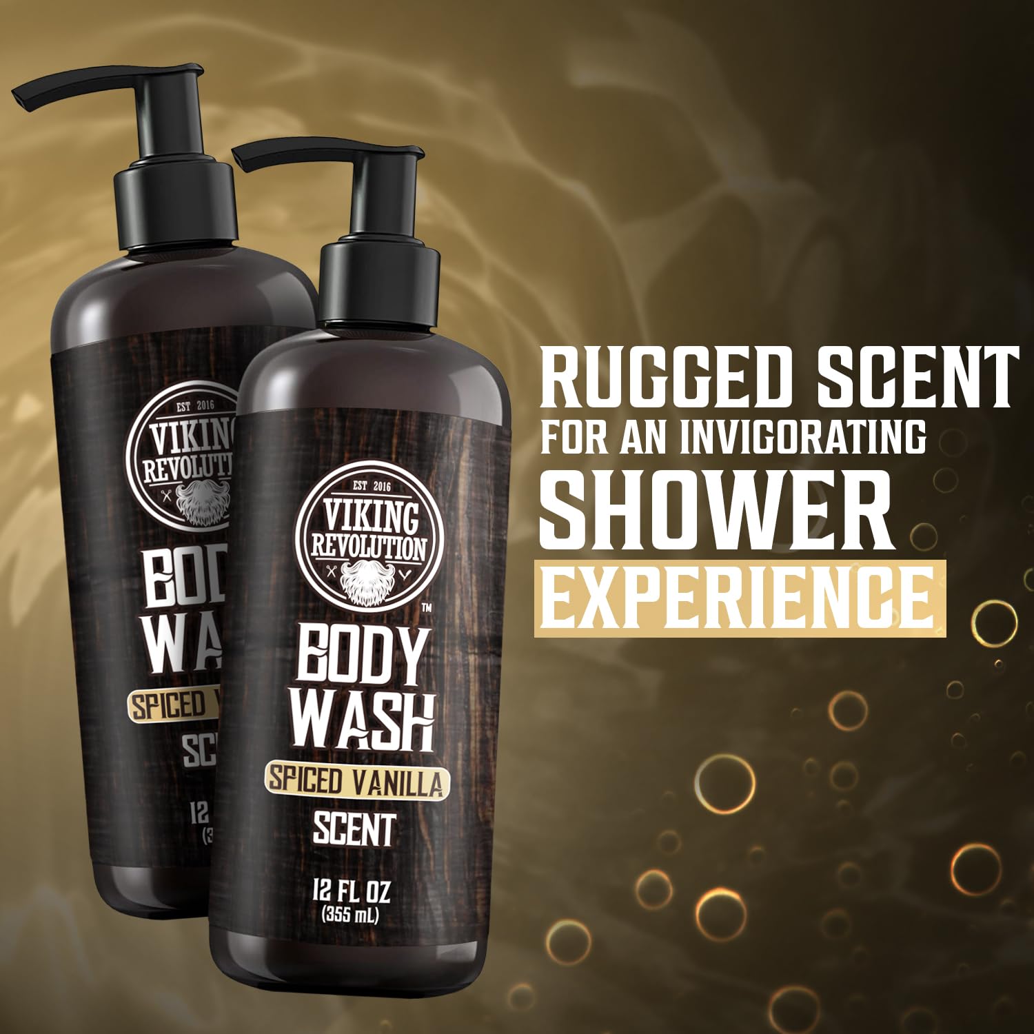 Viking Revolution Gel de baño para hombre, Spiced Vanilla – Gel de baño natural para hombres con vitamina E y aceite de romero, gel de ducha para