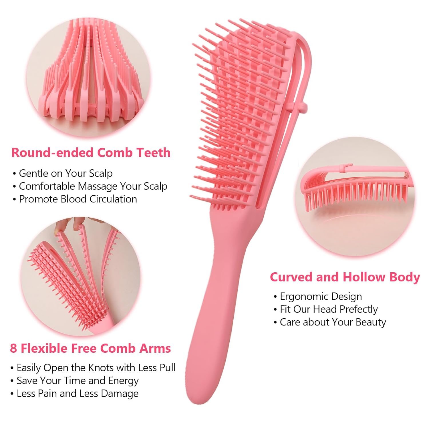 Cepillo desenredante para mujer, cabello rizado y húmedo, cepillo desenredante, peine de dientes anchos, peines de cola de rata para separar el