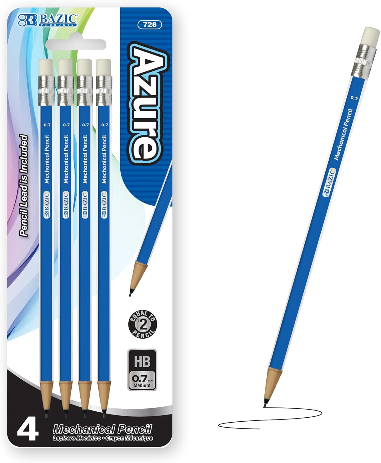 BAZIC Azure – Portaminas (0.028 in, 2B, 4 unidades) (728)