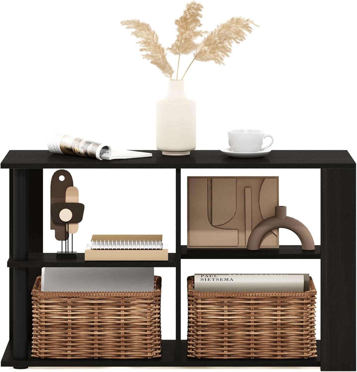 Furinno Romain – Mesa auxiliar estrecha con estantes, color espressonegro