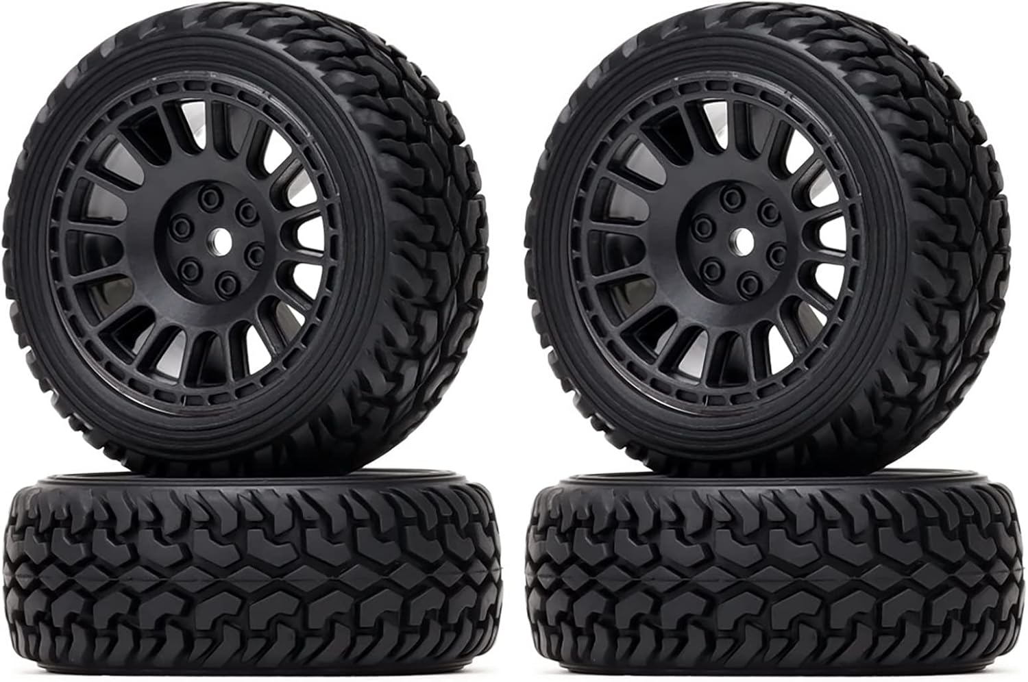 4 neumáticos de goma de grano de automóvil RC de 2.953in y llantas de plástico para 110 RC en carretera Drift Racing Car Tamiya Sakura Traxxas HPI