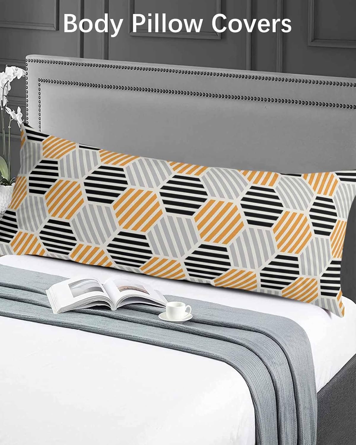 Funda de almohada corporal con diseño geométrico abstracto, fundas de almohada suaves decorativas para sofá largo lumbar con cierre de sobre,
