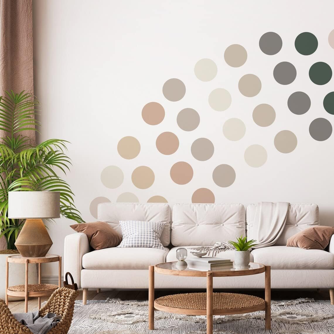 50 calcomanías neutras de puntos bohemios  Decoración de pared de círculos pastel para cuarto de bebé, habitación de niños  murales de vinilo de