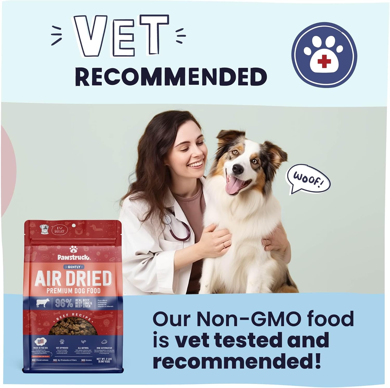 Pawstruck Alimento natural secado al aire para perros con carne de res real, sin granos, fabricado en Estados Unidos, sin OMG y recomendado por