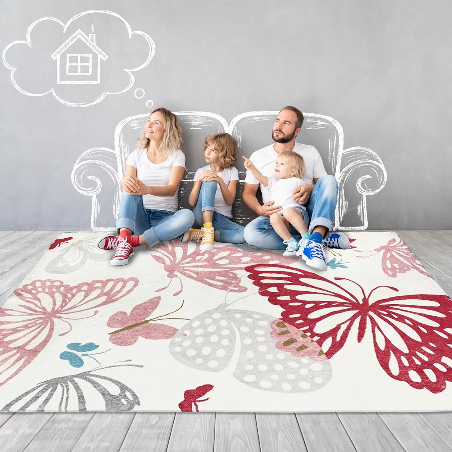 USTIDE Butterflys – Alfombra para niños, alfombra lavable de 55 x 78 pulgadas, alfombra antideslizante para habitación de niñas, habitación de