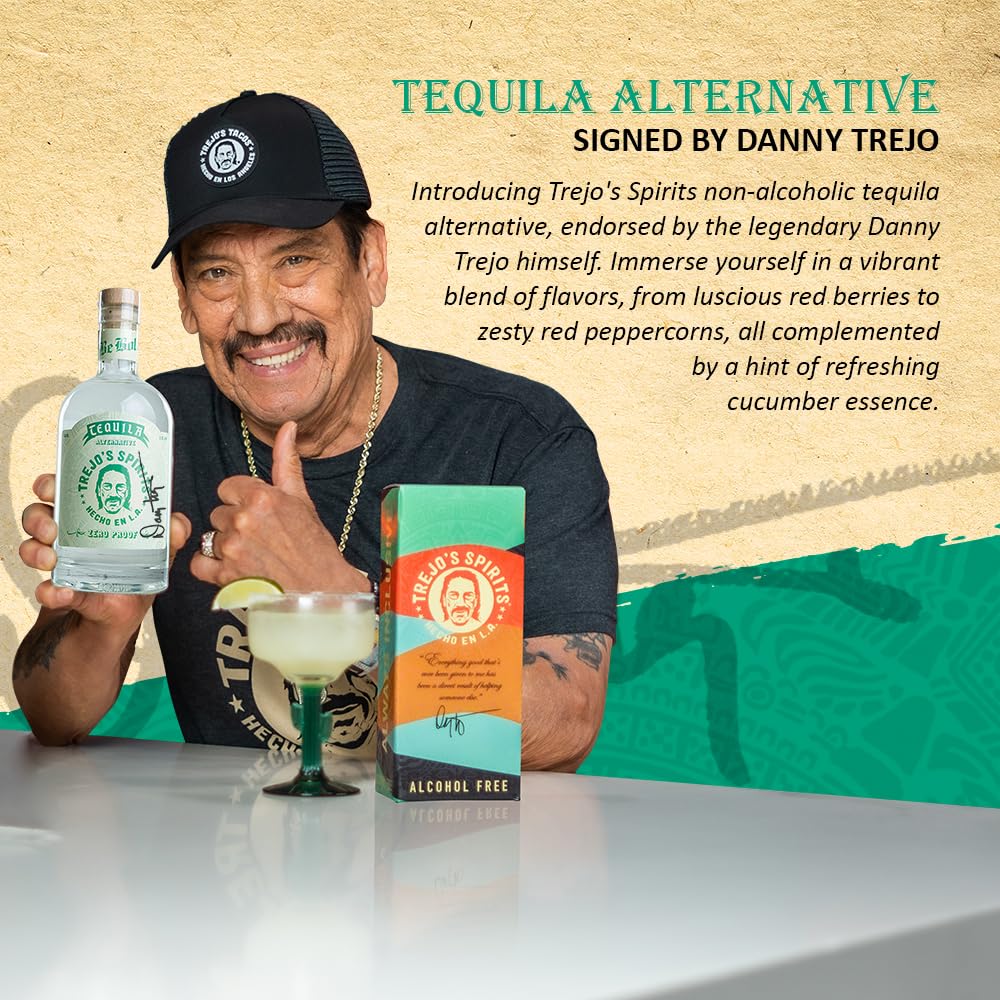 Trejo’s Spirits Tequila Alternativa firmada por Danny Trejo  Edición limitada de coleccionista, alcohol sin alcohol, cero prueba, sabor auténtico,