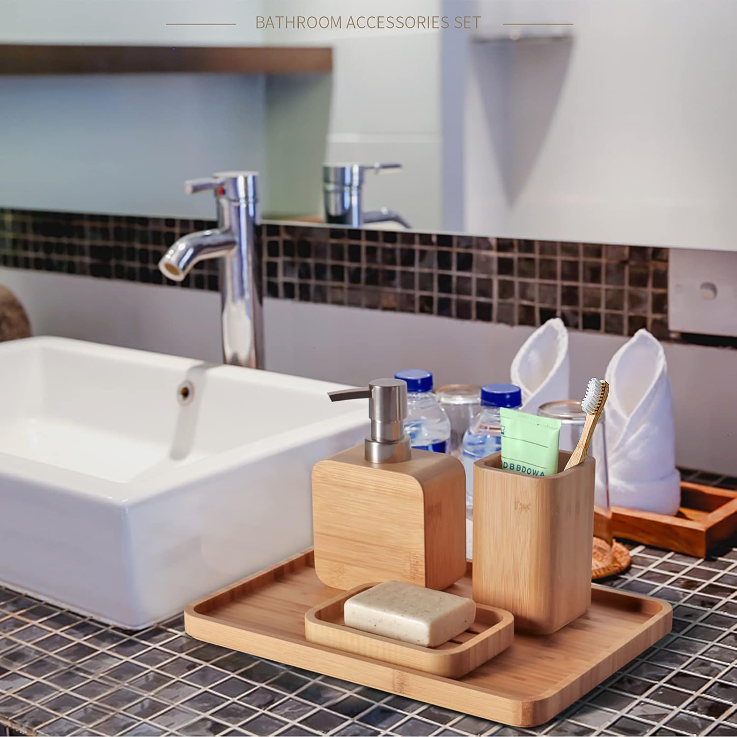 Juego retro de 4 piezas hecho a mano para fregadero y baño, juego retro, natural, soporte para jabonera para ducha, dispensador de jabón de loción,
