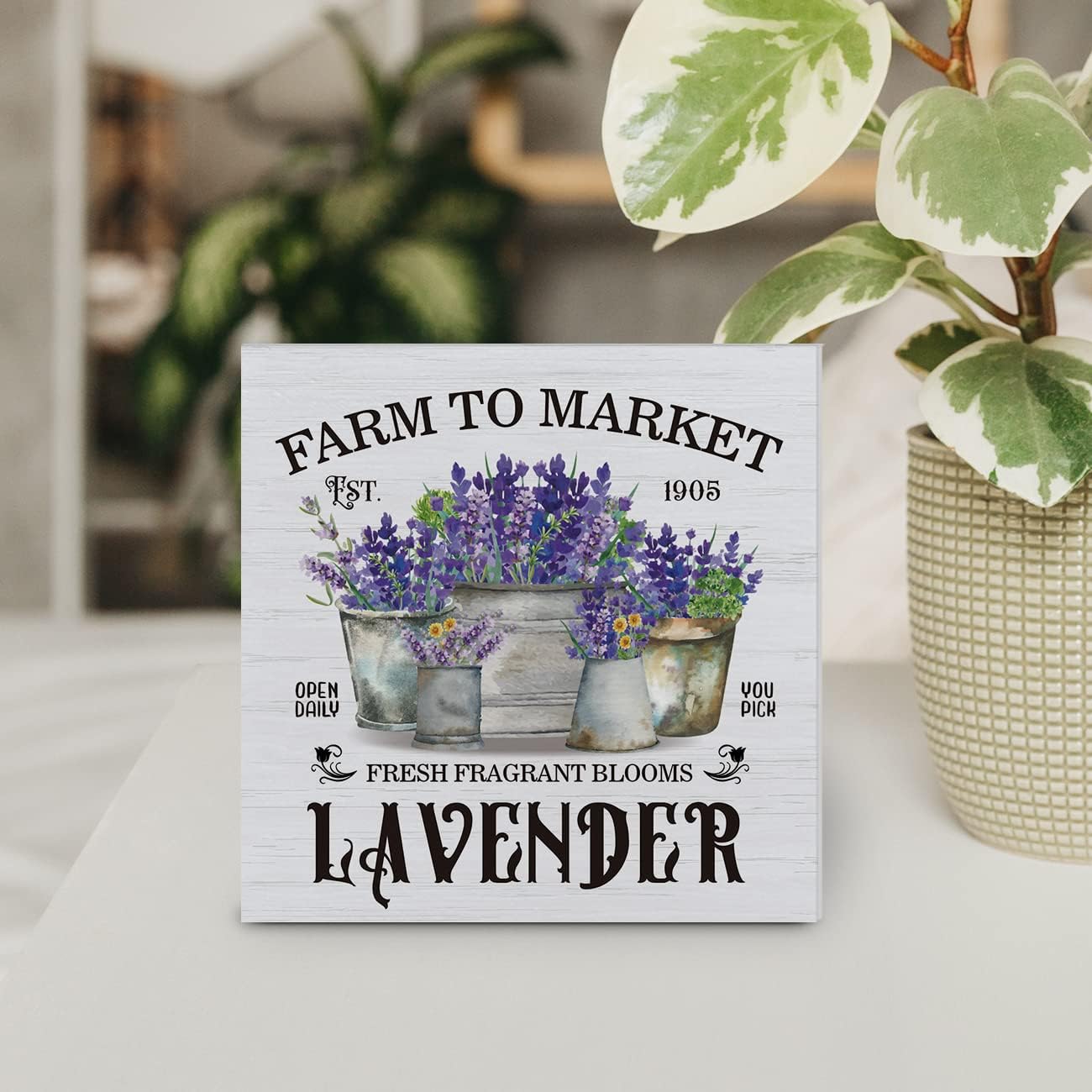 Cartel de madera rústica de lavanda para decoración de escritorio, letrero de madera con temática de lavanda, letrero de bloque para el hogar,