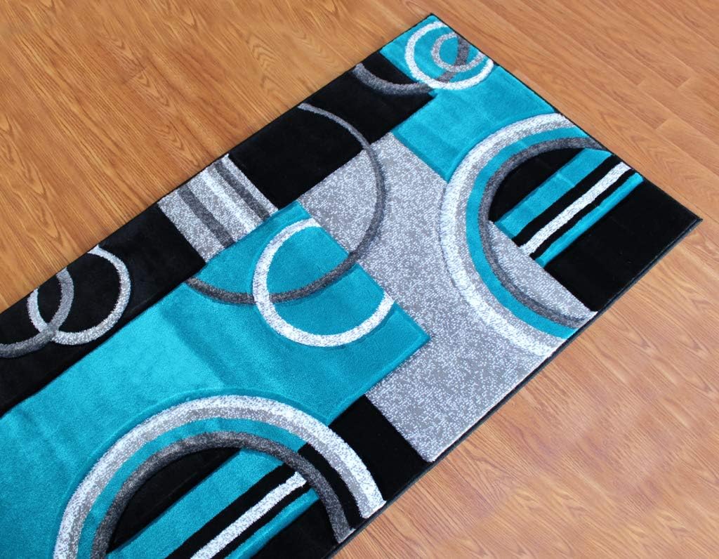 Masada Rugs Sophia Collection – Alfombra de área tallada a mano, moderna, contemporánea, turquesa, gris, negro (2 pies 8 pulgadas x 10 pies)