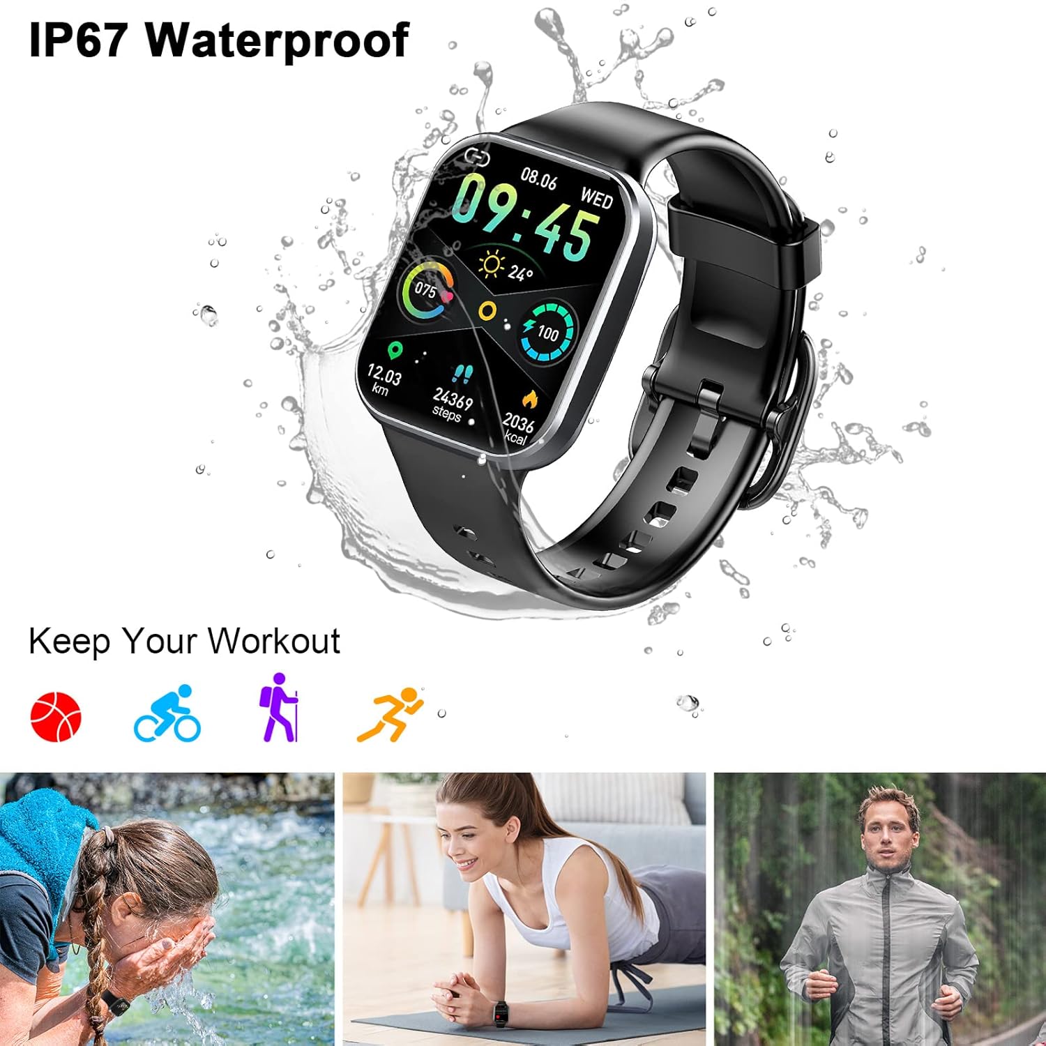Reloj inteligente, reloj de seguimiento de actividad 2023 para hombres y mujeres, reloj inteligente táctil de 1.69 pulgadas con monitor de