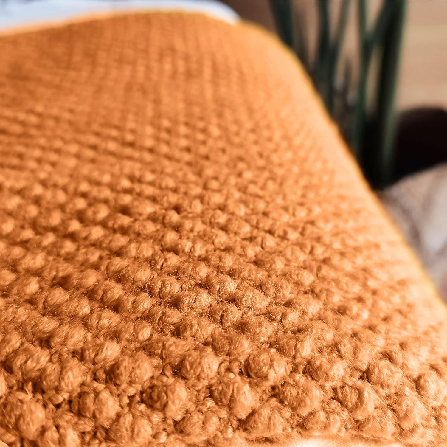 LOMAO Manta de punto con borlas con textura de burbujas, manta ligera para funda de sofá, decoración del hogar (naranja, 50 x 60 pulgadas)