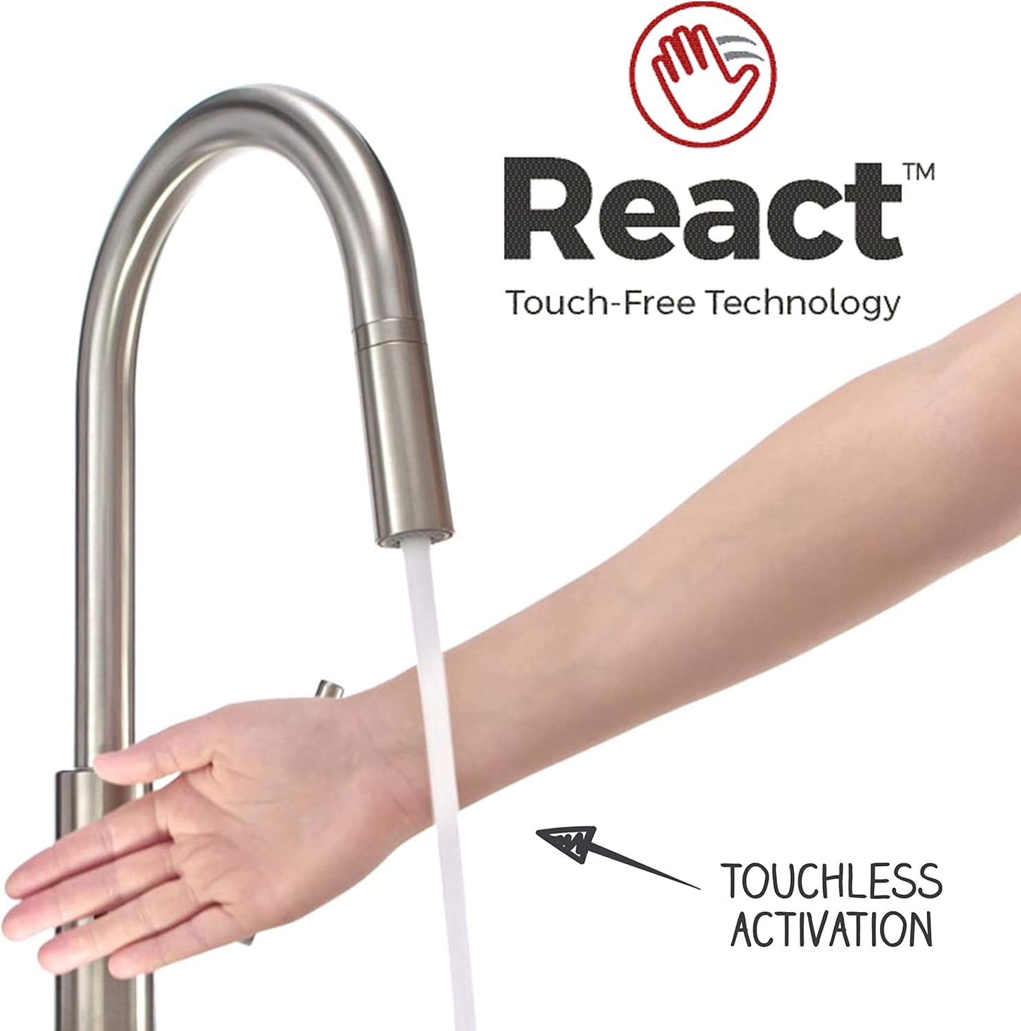 Pfister LG529ESAS Stellen React Touch-Free 1 – Grifo de cocina electrónico extraíble sin contacto con 1 manija, incluye placa decorativa con junta
