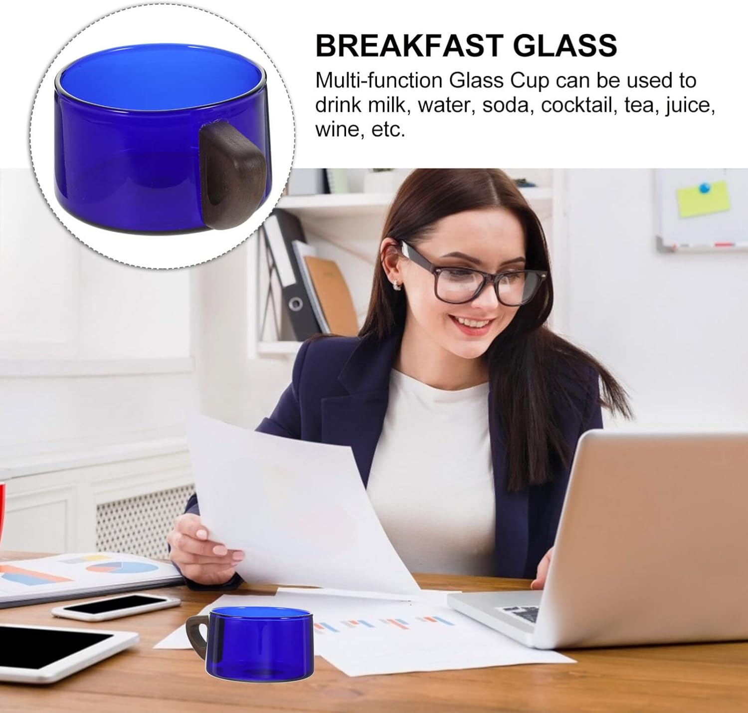 Kichvoe Tazas de café de vidrio transparente Taza de café de vidrio transparente Vaso de agua de gran capacidad con mango de madera, taza de