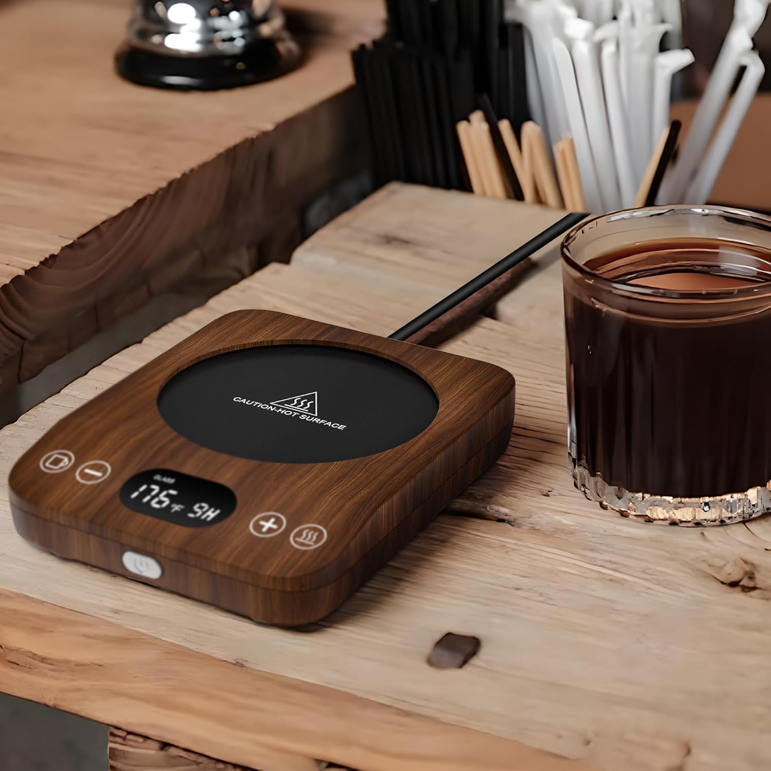 Calentador de taza de café, calentador de café para escritorio con 9 ajustes de temperatura, temporizador de 9 horas, plato calentador de café